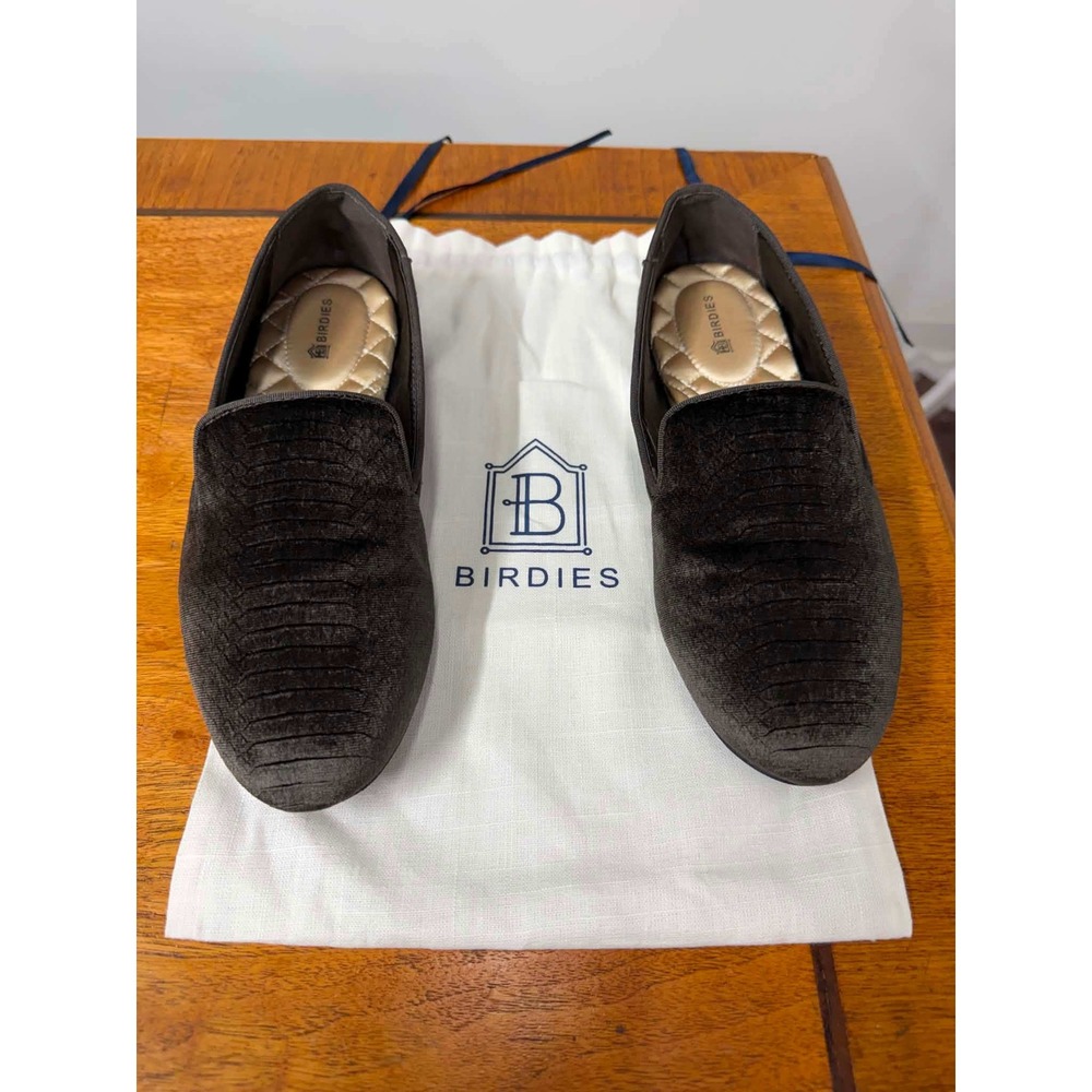 Birdies The Starling Velvet Loafers‎ Gray Brown Snakeskin Embossed Flats Size 7
